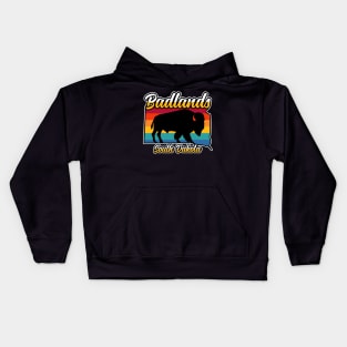 Badlands National Park South Dakota Vintage Bison Kids Hoodie